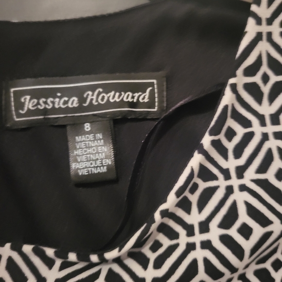 Black and White Geometric Dress with Pink Belt - Picture 2 of 6